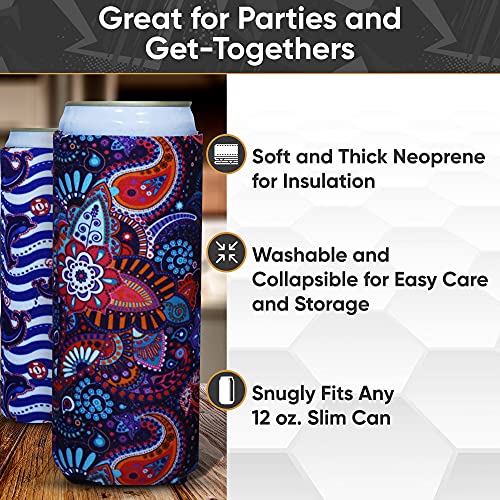  Axendale Tall Can Sleeve For Slim Can And Tall Beer Cans - Set Of 6 12oz Skinny Insulated Cooler Sleeves To Keep Drinks Cold - Compatible With Truly, Michelob Ultra, Seltzers, Redbull (Color Glitter)