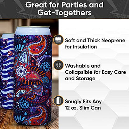  Axendale Tall Can Sleeve For Slim Can And Tall Beer Cans - Set Of 6 12oz Skinny Insulated Cooler Sleeves To Keep Drinks Cold - Compatible With Truly, Michelob Ultra, Seltzers, Redbull (Color Glitter)