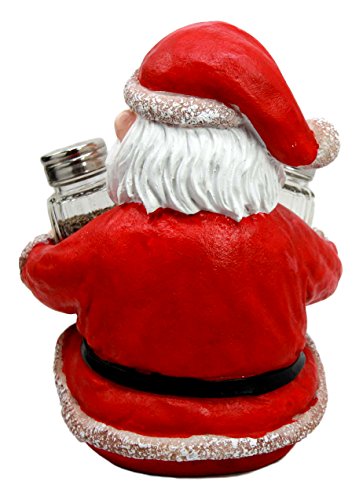  Christmas North Pole Santa Claus Salt And Pepper Shakers Holder Set Resin Figurine With Glass Shakers