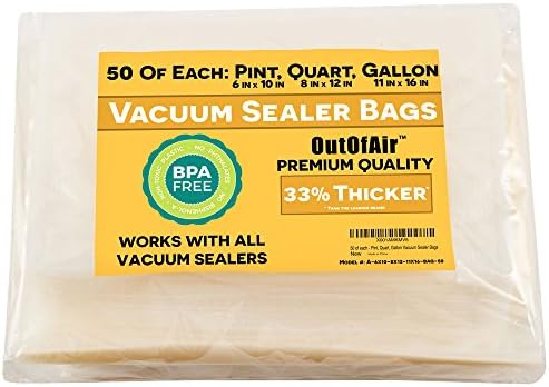  100 Vacuum Sealer Bags: 50 Pint (6" X 10") And 50 Quart (8" X 12") OutOfAir Vacuum Sealer Bags Works With FoodSaver & Other Savers. 33% Thicker, BPA Free, Great For Sous Vide