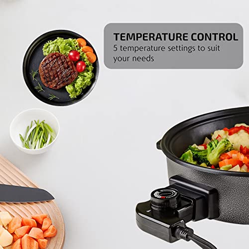  12-Inch Nonstick Electric Skillet - Aluminum Coated Grill Pan & Glass Lid Cover