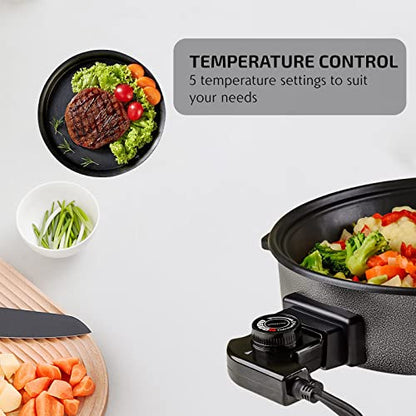  12-Inch Nonstick Electric Skillet - Aluminum Coated Grill Pan & Glass Lid Cover
