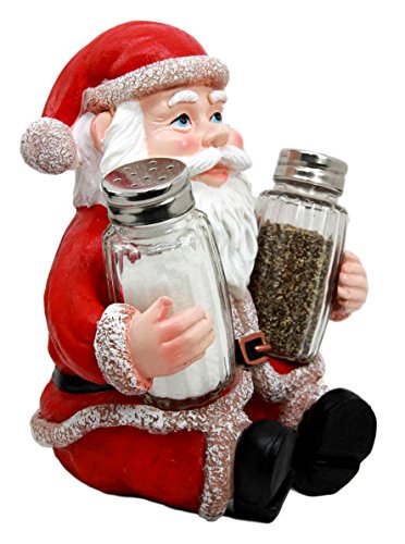  Christmas North Pole Santa Claus Salt And Pepper Shakers Holder Set Resin Figurine With Glass Shakers