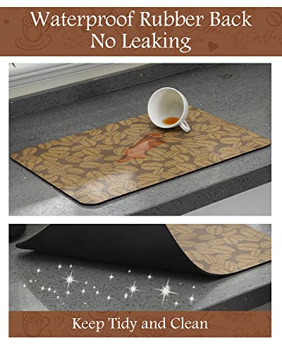  -Coffee Mat-Coffee Bar Accessories-Absorbent Stain Resistant Drying Mat Fit Under Coffee Maker Machine Coffee Pot Tray Espresso Machine-Coffee Station Accessories And Decor-12”x19”