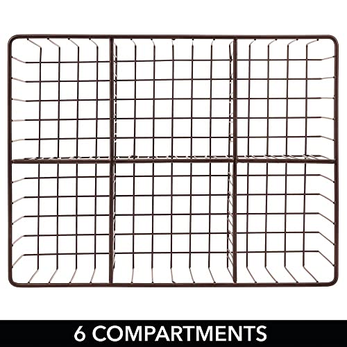  MDesign Farmhouse Decor Metal Wire Food Organizer Storage Bin Baskets For Kitchen Cabinets, Pantry, Bathroom, Laundry Room, Closets, Garage, 6 Sections - Bronze
