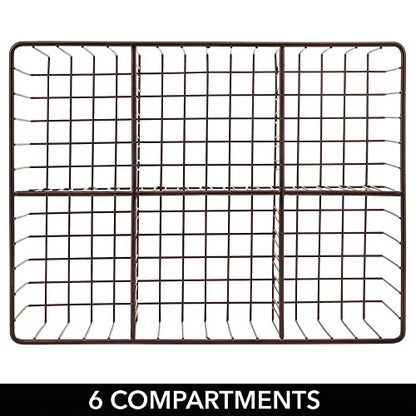  MDesign Farmhouse Decor Metal Wire Food Organizer Storage Bin Baskets For Kitchen Cabinets, Pantry, Bathroom, Laundry Room, Closets, Garage, 6 Sections - Bronze