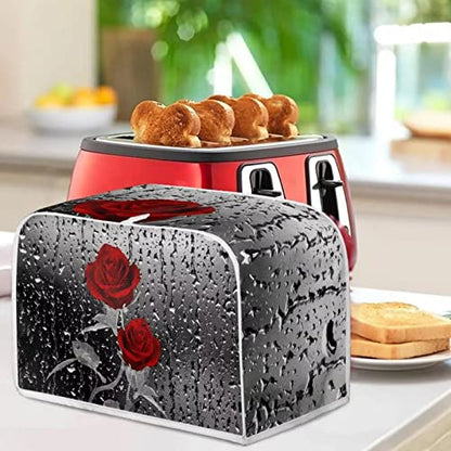  Chaqlin Toaster Cover 4 Slice Long Slot Red Rose Print Bread Maker Covers Machine Washable Appliance Accessories