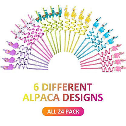 24 LLama Straws Party Favors For LLama Birthday Party Supplies With 2 Cleaning Brush