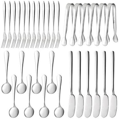  32 Pieces Cheese Butter Spreader Knives Set, Charcuterie Accessories Stainless Steel Cheese Spreader Knives, Mini Serving Tongs, Spoons And Forks For Butter Cheese Jam Appetizer Pastry Making