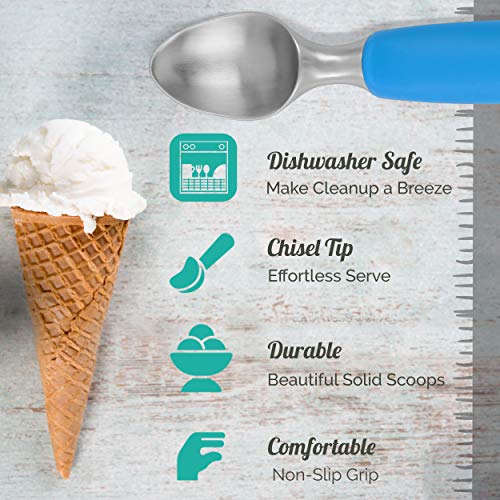  Ice Cream Scoop With Chisel-Shaped Tip, Non-Slip Easy To Grip Handle, Solid Stainless Steel For Hard Or Soft Ice Cream - Dishwasher Safe. (Blue)