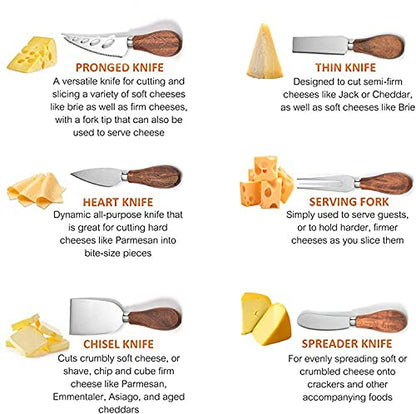  Exquisite 6-Piece Cheese Knives Set, Stainless Steel Cheese Knife Set Collection (Acacia Wood Handle)