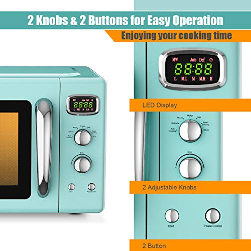  Retro Countertop Microwave Oven, 0.9Cu.ft, 900W Microwave Oven, With 5 Micro Power, Defrost & Auto Cooking Function, LED Display, Glass Turntable And Viewing Window, Child Lock