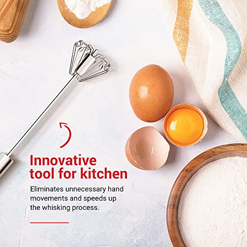  14 Inch Stainless Steel Hand Whisk - Durable & Easy To Use Push-Down Zip Whisker - Rotary Hand Mixer For Beating Eggs, Frothing Milk, Blending, Mixing, Whipping Smoothies & Shakes - Kitchen Tools
