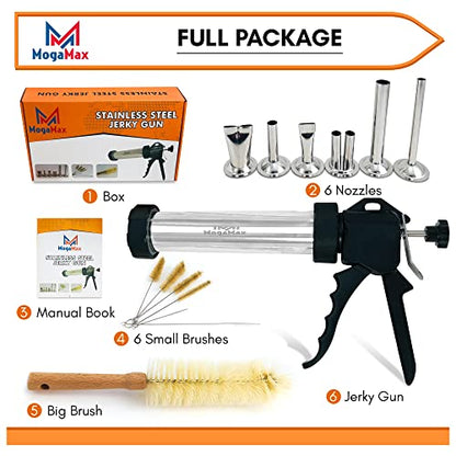  Stainless Steel Jerky Gun | Meat Gun | Jerky Maker With 6 Stainless Steel Nozzles And 7 Cleaning Brushes | Beef Jerky Maker | 1 Pound |