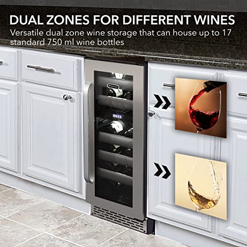  BWR-171DS 17 Bottle Stainless Steel Dual Zone Built Wine Refrigerators-Elite Series With Seamless Doors