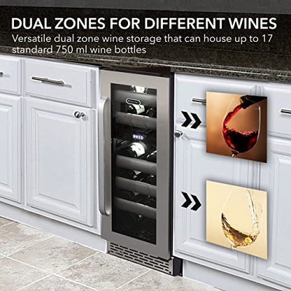  BWR-171DS 17 Bottle Stainless Steel Dual Zone Built Wine Refrigerators-Elite Series With Seamless Doors