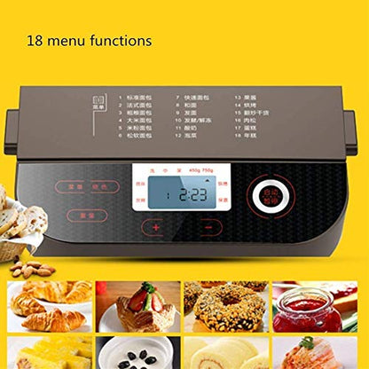  Bread Machine, Compact Fast Breadmaker, Fully Automatic Touch, 450W, LCD Screen, Three Burnt Colors, 18 Menus Appointment Time Automatic Fruiting Suitable For 4-5 People Easy To Use