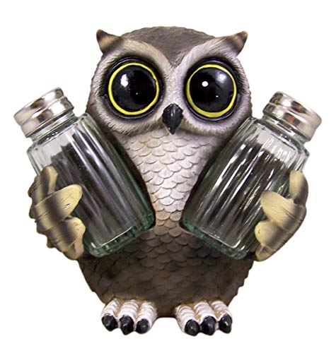  Ise Owl Cast Resin Salt And Pepper Shaker Holder, 6 Inch (Shakers Included)