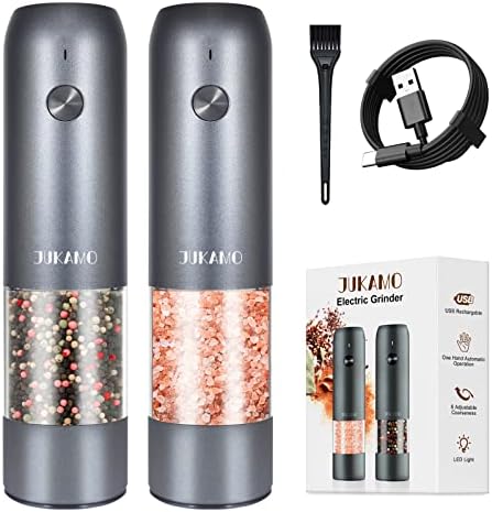  Automatic USB Electric Salt And Pepper Grinder Set, Rechargeable Salt And Pepper Shakers Light Up Large Capacity SKY Grey