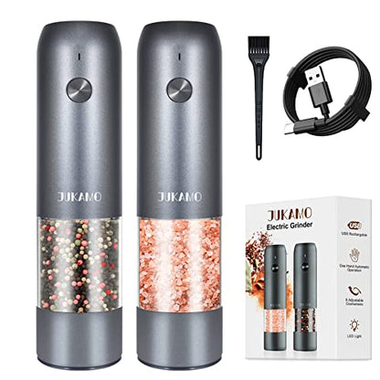  Automatic USB Electric Salt And Pepper Grinder Set, Rechargeable Salt And Pepper Shakers Light Up Large Capacity SKY Grey