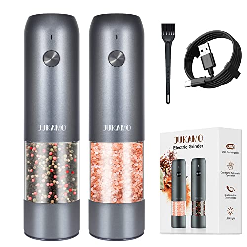  Automatic USB Electric Salt And Pepper Grinder Set, Rechargeable Salt And Pepper Shakers Light Up Large Capacity SKY Grey
