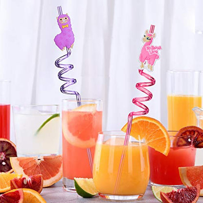  24 LLama Straws Party Favors For LLama Birthday Party Supplies With 2 Cleaning Brush