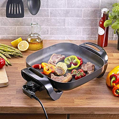  Aynel 12 X 12 Inch Nonstick Ceramic Electric Skillet With Glass Lid, Aluminum Body, 1400-Watts, Adjustable Temperature Controller Goes Up To 460 Degrees For Fry, Bake, Steam Or Simmer, Easy To Clean