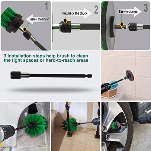  24 Piece Drill Brush Attachment Set Power Scrubber Kit, Scrub Brush With Extend Long Attachment, Scrubing Pads Cleaning Kit For Tile Sealants, Bathtub, Sinks, Floor, Wheels, Carpet