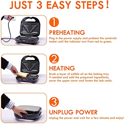  Sandwich Maker, Panini Press Grill, 750W 3 In 1 Detachable Non-Stick Coating, LED Indicator Lights