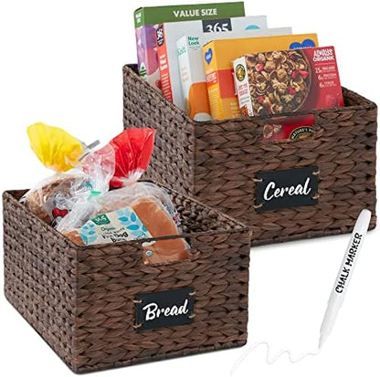 Best Choice Products Antry Baskets Set Of 2 16x12in Water Hyacinth Storage Baskets, Woven Wicker Kitchen Organizers With Handles W/Chalkboard Label Chalk Marker - Natural