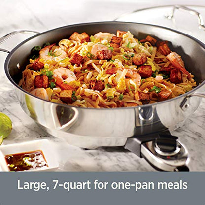  Electrics Stainless Steel And Nonstick Surface Skillet 7 Quart 1800 Watts Temp Control, Cookware, Pots And Pans, Oven, Broil, Dishwasher Safe
