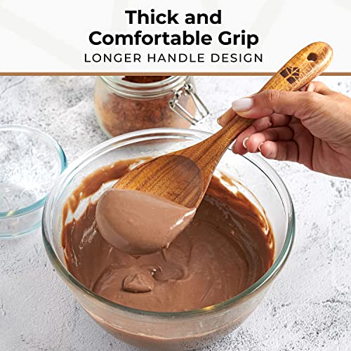  Ooden Spoons For Cooking -Wooden Kitchen Utensils Set, 6 Pcs Teak Wood Utensil Set - Comfortable Grip Non-Stick Wooden Cooking Utensils - Nonstick Natural And Healthy Kitchen Cookware