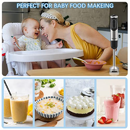  Immersion Hand Blender, 3-in-1 Blender Stick,9-Speed Electric Hand Blender With Egg Whisk, Milk Frother Attachments, 304 Stainless Steel Emulsion Blender With 500W Powerful Motor For Baby Food, Smoothies,Soup,Sauce