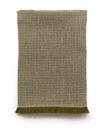  Peared Together Collection 100% Recycle Cotton Tea Towel With Fringe, Khaki Green