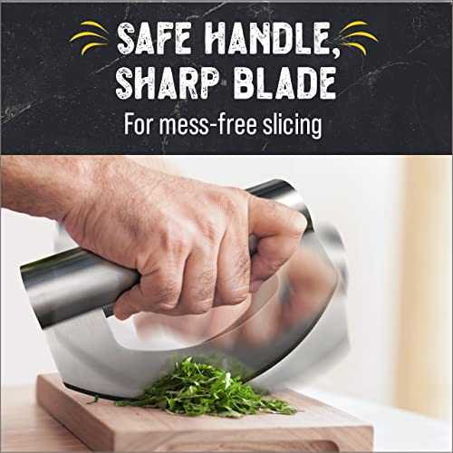  Mezzaluna Salad Chopper - Stainless Steel Rocker Knife For Lettuce & Vegetables W/Blade Covers﻿