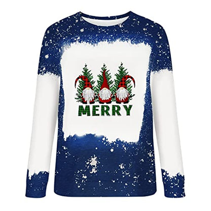  Womens Causal Loose Crewneck Fall Loose Tops Sweatshirts Long Sleeve Christmas Print Plus Size Pullover Top Streetwear