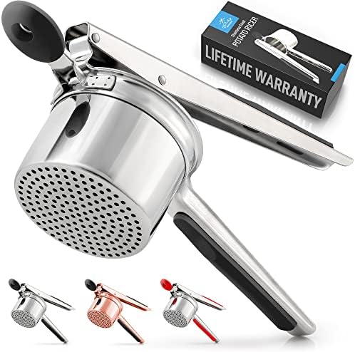  Large Potato Ricer Stainless Steel Professional (13.5oz) - Heavy-Duty Ricer For Mashed Potatoes - Manual Ricer Kitchen Tool With Non-Slip Handle - Mashed Potatoes Masher (Rose Gold)