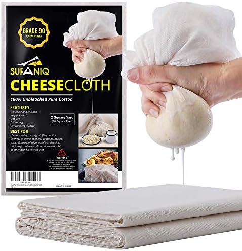  Cheesecloth, Grade 90 (9 Sq Feet), 100% Pure Cotton Reusable Cheese Cloths For Straining, Unbleached Ultra Fine Cheese Cloth Fabric, Premium Butter Muslin Cloth For Straining - (1 Sq Yard)