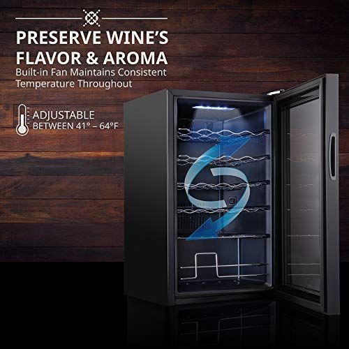  24 Bottle Compressor Wine Cooler Refrigerator W/Lock | Large Freestanding Wine Cellar For Red, White, Champagne Or Sparkling Wine | 41f-64f Digital Temperature Control Fridge Glass Door Black