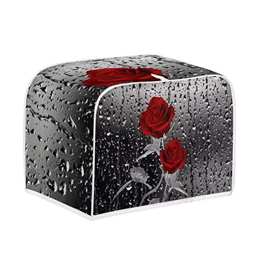  Chaqlin Toaster Cover 4 Slice Long Slot Red Rose Print Bread Maker Covers Machine Washable Appliance Accessories