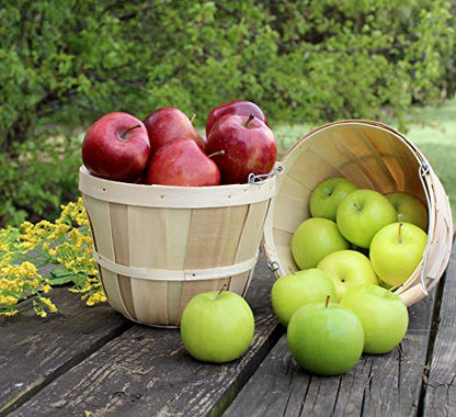  Round Wooden Baskets (2-Pack, Natural); Wood Fruit Buckets With Handle, 4-Quart Capacity; 6.1 Inch Tall By 8 Inch Diameter