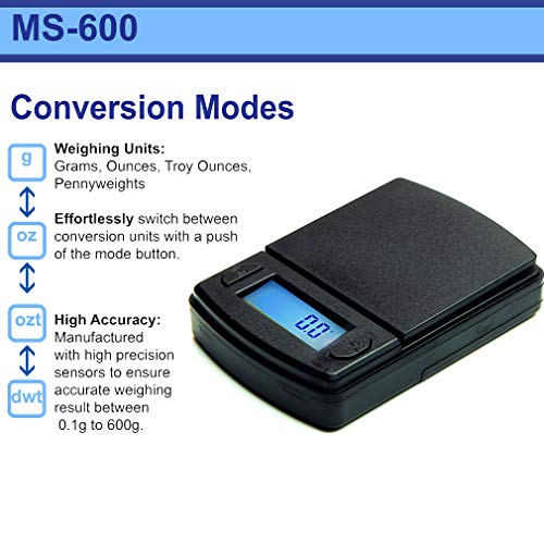  Merican Weigh Scales Fast Weigh MS Series Precision Digital Pocket Weight Scale, 600G X 0.1G (MS-600-BLK)