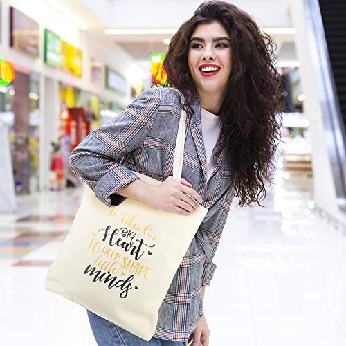  Frienda 2 Pcs Teacher Tote Bags Canvas Teacher Appreciation Bags For Women Reusable Teacher Gift Bag For School Supplies