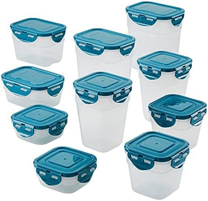  Leak-Proof Nestable Container Food Storage Bin Set, 10-Piece Round, Teal Lid