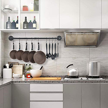  OROPY 39 Inch Pot Bar Rack Wall Mounted Detachable Pans Hanging Rail Kitchen Lids Utensils Hanger With 14 S Hooks Black