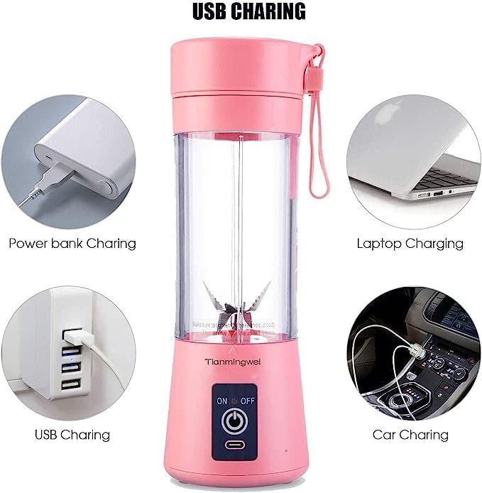  Ianmingwei Portable Blender USB Personal Juicer Cup 6 Blades Rechargeable Fruit Mixing Machine For Baby Travel 380ml[New Version] (Pink)