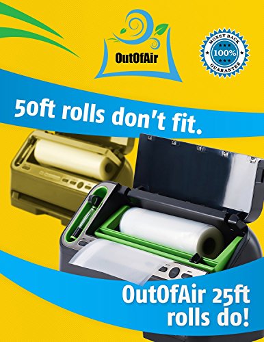  11" X 25' Rolls (Fits Inside Machine) - 4 Pack (100 Feet Total) OutOfAir Vacuum Sealer Rolls. Works With FoodSaver Vacuum Sealers. 33% Thicker, BPA Free, Sous Vide, Commercial Grade