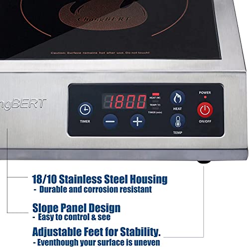  HangBERT Induction Cooktop 1800W NSF Certified Commercial Grade Durable Countertop Burner Pro Chef Professional 18/10 Stainless Steel Housing Schott Glass 10-Hour Timer