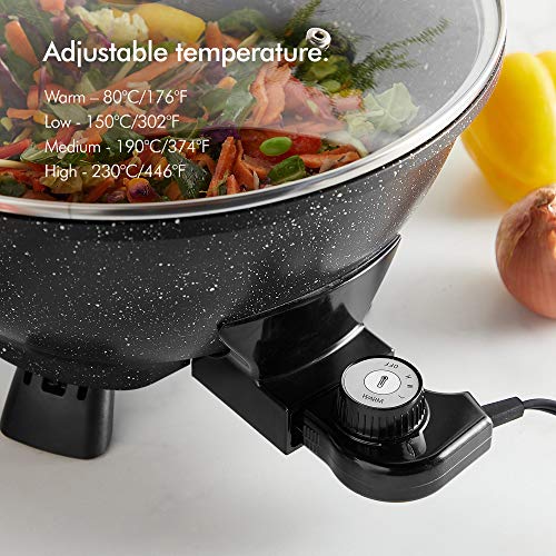  7.4Qt Electric Wok With Lid – Adjustable Temperature Control – Cool Touch Handles – Non-Stick, Easy Clean Frying Pan - 14 Inch