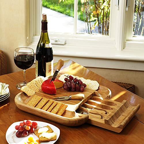  Ersonalized Monogrammed Engraved Bamboo Cutting Board For Cheese & Charcuterie With Knife Set & Cheese Markers- Designed & Quality Checked In USA
